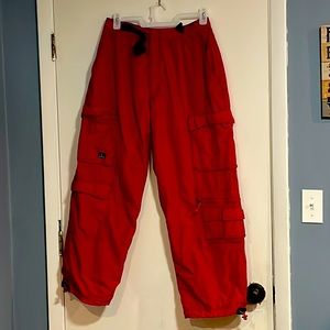 Mens red nylon cargo pants
